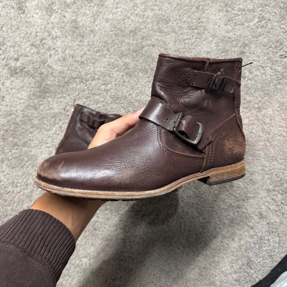 Frye Women's Veronica Short Brown Leather Buckle Biker Ankle Boots